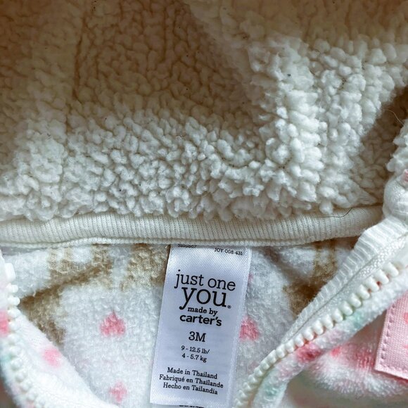 Carter’s 3M Reindeer Sherpa Hoodie | Cream Pink Baby Winter Fleece Jacket GUC - Picture 2 of 6